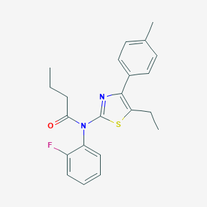 molecular formula C22H23FN2OS B300071 N-[5-ethyl-4-(4-methylphenyl)-1,3-thiazol-2-yl]-N-(2-fluorophenyl)butanamide 
