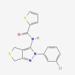 molecular formula C16H12ClN3OS2 B3000712 N-[2-(3-chlorophenyl)-4,6-dihydrothieno[3,4-c]pyrazol-3-yl]thiophene-2-carboxamide CAS No. 450340-56-4