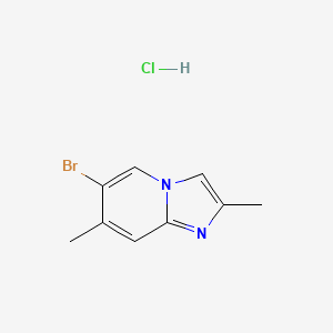 molecular formula C9H10BrClN2 B3000716 6-Bromo-2,7-dimethylimidazo[1,2-a]pyridine;hydrochloride CAS No. 2408963-55-1