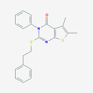 molecular formula C22H20N2OS2 B300073 5,6-dimethyl-3-phenyl-2-[(2-phenylethyl)sulfanyl]thieno[2,3-d]pyrimidin-4(3H)-one 
