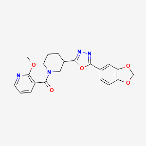 molecular formula C21H20N4O5 B3000736 (3-(5-(Benzo[d][1,3]dioxol-5-yl)-1,3,4-oxadiazol-2-yl)piperidin-1-yl)(2-methoxypyridin-3-yl)methanone CAS No. 1219914-00-7