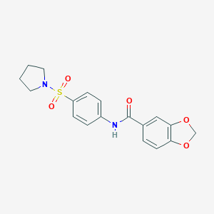 molecular formula C18H18N2O5S B300075 N-[4-(1-pyrrolidinylsulfonyl)phenyl]-1,3-benzodioxole-5-carboxamide 