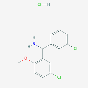 molecular formula C14H14Cl3NO B3000752 (5-Chloro-2-methoxyphenyl)(3-chlorophenyl)methanamine hydrochloride CAS No. 2241138-63-4