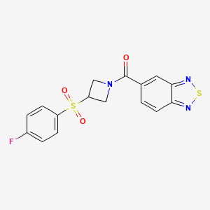molecular formula C16H12FN3O3S2 B3000756 Benzo[c][1,2,5]thiadiazol-5-yl(3-((4-fluorophenyl)sulfonyl)azetidin-1-yl)methanone CAS No. 1797884-69-5