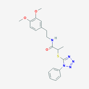 molecular formula C20H23N5O3S B300076 N-[2-(3,4-dimethoxyphenyl)ethyl]-2-[(1-phenyl-1H-tetraazol-5-yl)sulfanyl]propanamide 