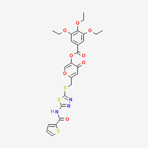 molecular formula C26H25N3O8S3 B3000763 4-oxo-6-(((5-(thiophene-2-carboxamido)-1,3,4-thiadiazol-2-yl)thio)methyl)-4H-pyran-3-yl 3,4,5-triethoxybenzoate CAS No. 877642-84-7