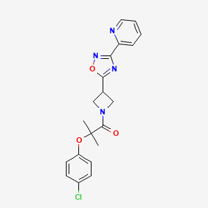 molecular formula C20H19ClN4O3 B3000785 2-(4-氯苯氧基)-2-甲基-1-(3-(3-(吡啶-2-基)-1,2,4-恶二唑-5-基)氮杂环丁-1-基)丙-1-酮 CAS No. 1251575-36-6