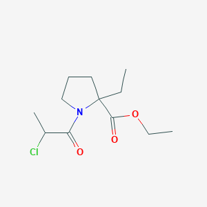 molecular formula C12H20ClNO3 B3000790 Ethyl 1-(2-chloropropanoyl)-2-ethylpyrrolidine-2-carboxylate CAS No. 2411202-09-8