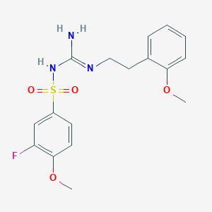 B3000803 3-fluoro-4-methoxy-N-(N-(2-methoxyphenethyl)carbamimidoyl)benzenesulfonamide CAS No. 869075-54-7