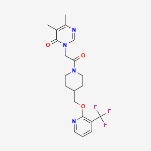 molecular formula C20H23F3N4O3 B3000808 5,6-Dimethyl-3-[2-oxo-2-[4-[[3-(trifluoromethyl)pyridin-2-yl]oxymethyl]piperidin-1-yl]ethyl]pyrimidin-4-one CAS No. 2379971-49-8