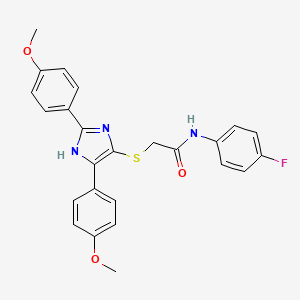 molecular formula C25H22FN3O3S B3000824 2-{[2,5-双(4-甲氧基苯基)-1H-咪唑-4-基]硫代基}-N-(4-氟苯基)乙酰胺 CAS No. 901266-40-8