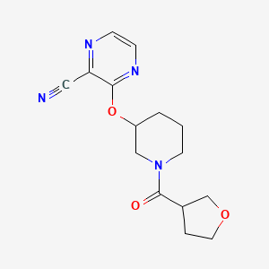 molecular formula C15H18N4O3 B3000826 3-((1-(Tetrahydrofuran-3-carbonyl)piperidin-3-yl)oxy)pyrazine-2-carbonitrile CAS No. 2034504-00-0