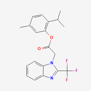 molecular formula C20H19F3N2O2 B3000834 2-isopropyl-5-methylphenyl 2-[2-(trifluoromethyl)-1H-1,3-benzimidazol-1-yl]acetate CAS No. 551921-10-9