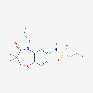 molecular formula C18H28N2O4S B3000837 N-(3,3-dimethyl-4-oxo-5-propyl-2,3,4,5-tetrahydrobenzo[b][1,4]oxazepin-7-yl)-2-methylpropane-1-sulfonamide CAS No. 922056-85-7