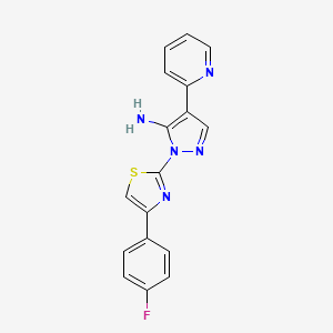 molecular formula C17H12FN5S B3000840 1-[4-(4-fluorophenyl)-1,3-thiazol-2-yl]-4-(2-pyridinyl)-1H-pyrazol-5-amine CAS No. 956360-74-0