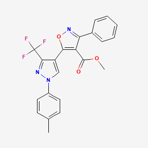 molecular formula C22H16F3N3O3 B3000874 methyl 5-[1-(4-methylphenyl)-3-(trifluoromethyl)-1H-pyrazol-4-yl]-3-phenyl-1,2-oxazole-4-carboxylate CAS No. 318949-19-8
