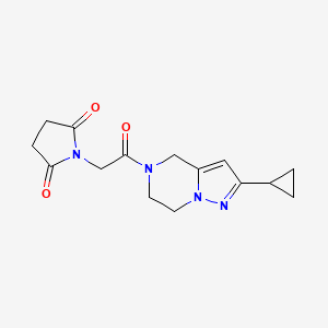 molecular formula C15H18N4O3 B3000880 1-(2-(2-cyclopropyl-6,7-dihydropyrazolo[1,5-a]pyrazin-5(4H)-yl)-2-oxoethyl)pyrrolidine-2,5-dione CAS No. 2034332-88-0