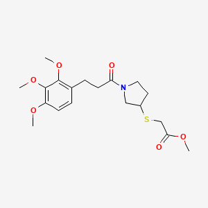 molecular formula C19H27NO6S B3000884 2-((1-(3-(2,3,4-三甲氧基苯基)丙酰基)吡咯烷-3-基)硫代)乙酸甲酯 CAS No. 2034517-65-0