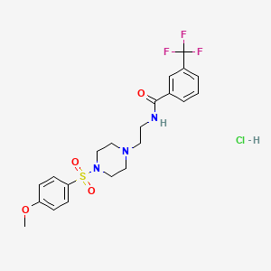 molecular formula C21H25ClF3N3O4S B3000889 N-(2-(4-((4-methoxyphenyl)sulfonyl)piperazin-1-yl)ethyl)-3-(trifluoromethyl)benzamide hydrochloride CAS No. 1190017-77-6