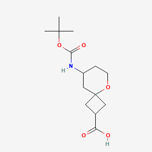 molecular formula C14H23NO5 B3000903 8-{[(Tert-butoxy)carbonyl]amino}-5-oxaspiro[3.5]nonane-2-carboxylic acid CAS No. 2094498-37-8