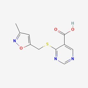 molecular formula C10H9N3O3S B3000906 4-{[(3-Methyl-1,2-oxazol-5-yl)methyl]sulfanyl}pyrimidine-5-carboxylic acid CAS No. 1864073-32-4