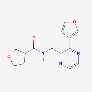 molecular formula C14H15N3O3 B3000918 N-((3-(furan-3-yl)pyrazin-2-yl)methyl)tetrahydrofuran-3-carboxamide CAS No. 2034500-88-2