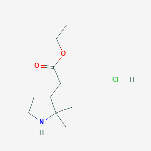 molecular formula C10H20ClNO2 B3000923 2-(2,2-二甲基吡咯烷-3-基)乙酸乙酯；盐酸盐 CAS No. 2253641-25-5