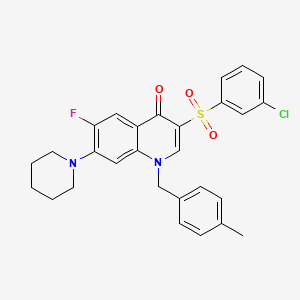 molecular formula C28H26ClFN2O3S B3000925 3-((3-chlorophenyl)sulfonyl)-6-fluoro-1-(4-methylbenzyl)-7-(piperidin-1-yl)quinolin-4(1H)-one CAS No. 892759-76-1