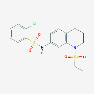 molecular formula C17H19ClN2O4S2 B3000928 2-chloro-N-(1-(ethylsulfonyl)-1,2,3,4-tetrahydroquinolin-7-yl)benzenesulfonamide CAS No. 946327-16-8