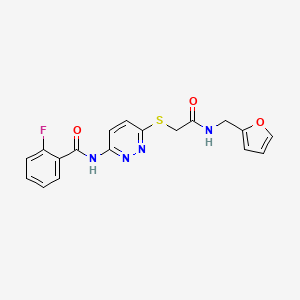 molecular formula C18H15FN4O3S B3000946 2-fluoro-N-(6-((2-((furan-2-ylmethyl)amino)-2-oxoethyl)thio)pyridazin-3-yl)benzamide CAS No. 1021060-86-5