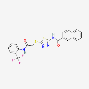 molecular formula C22H15F3N4O2S2 B3000952 N-(5-((2-oxo-2-((2-(trifluoromethyl)phenyl)amino)ethyl)thio)-1,3,4-thiadiazol-2-yl)-2-naphthamide CAS No. 391869-67-3