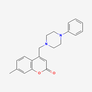 molecular formula C21H22N2O2 B3000953 7-Methyl-4-[(4-phenylpiperazin-1-yl)methyl]chromen-2-one CAS No. 877805-29-3