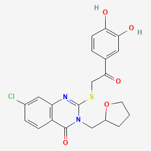molecular formula C21H19ClN2O5S B3000967 7-Chloro-2-{[2-(3,4-dihydroxyphenyl)-2-oxoethyl]sulfanyl}-3-[(oxolan-2-yl)methyl]-3,4-dihydroquinazolin-4-one CAS No. 1057725-14-0