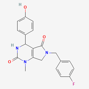 molecular formula C20H18FN3O3 B3000979 6-(4-fluorobenzyl)-4-(4-hydroxyphenyl)-1-methyl-3,4,6,7-tetrahydro-1H-pyrrolo[3,4-d]pyrimidine-2,5-dione CAS No. 1203193-19-4