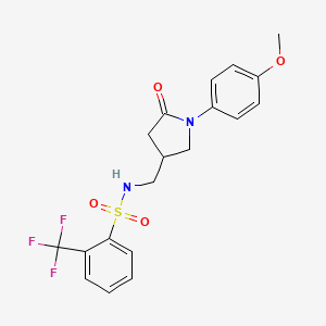 molecular formula C19H19F3N2O4S B3000980 N-((1-(4-methoxyphenyl)-5-oxopyrrolidin-3-yl)methyl)-2-(trifluoromethyl)benzenesulfonamide CAS No. 954655-47-1