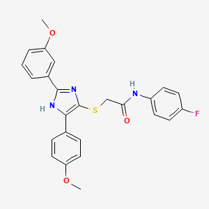 molecular formula C25H22FN3O3S B3000983 N-(4-fluorophenyl)-2-{[2-(3-methoxyphenyl)-5-(4-methoxyphenyl)-1H-imidazol-4-yl]sulfanyl}acetamide CAS No. 901266-44-2