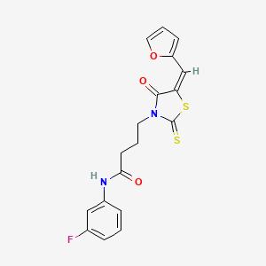 (E)-N-(3-fluorophenyl)-4-(5-(furan-2-ylmethylene)-4-oxo-2-thioxothiazolidin-3-yl)butanamide