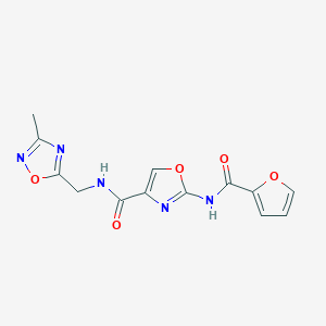 molecular formula C13H11N5O5 B3000994 2-(furan-2-carboxamido)-N-((3-methyl-1,2,4-oxadiazol-5-yl)methyl)oxazole-4-carboxamide CAS No. 1286699-92-0