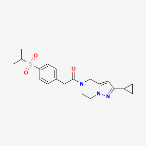 molecular formula C20H25N3O3S B3000995 1-(2-cyclopropyl-6,7-dihydropyrazolo[1,5-a]pyrazin-5(4H)-yl)-2-(4-(isopropylsulfonyl)phenyl)ethanone CAS No. 2034333-00-9