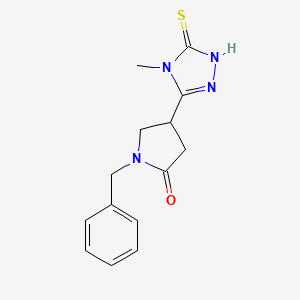 molecular formula C14H16N4OS B3000998 1-Benzyl-4-(4-methyl-5-sulfanylidene-1H-1,2,4-triazol-3-yl)pyrrolidin-2-one CAS No. 2415501-52-7