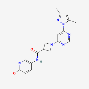 molecular formula C19H21N7O2 B3001027 1-(6-(3,5-dimethyl-1H-pyrazol-1-yl)pyrimidin-4-yl)-N-(6-methoxypyridin-3-yl)azetidine-3-carboxamide CAS No. 2034583-05-4