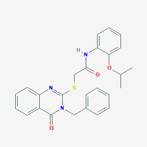molecular formula C26H25N3O3S B300104 2-[(3-benzyl-4-oxo-3,4-dihydro-2-quinazolinyl)sulfanyl]-N-(2-isopropoxyphenyl)acetamide 