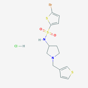 molecular formula C13H16BrClN2O2S3 B3001043 5-Bromo-N-[1-(thiophen-3-ylmethyl)pyrrolidin-3-yl]thiophene-2-sulfonamide;hydrochloride CAS No. 2380034-90-0