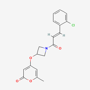 molecular formula C18H16ClNO4 B3001049 (E)-4-((1-(3-(2-chlorophenyl)acryloyl)azetidin-3-yl)oxy)-6-methyl-2H-pyran-2-one CAS No. 1798966-42-3