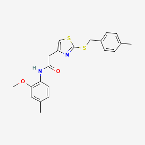 molecular formula C21H22N2O2S2 B3001052 N-(2-methoxy-4-methylphenyl)-2-(2-((4-methylbenzyl)thio)thiazol-4-yl)acetamide CAS No. 941941-36-2
