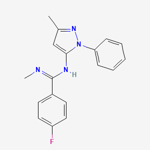 molecular formula C18H17FN4 B3001053 4-fluoro-N-methyl-N'-(3-methyl-1-phenyl-1H-pyrazol-5-yl)benzene-1-carboximidamide CAS No. 380394-41-2