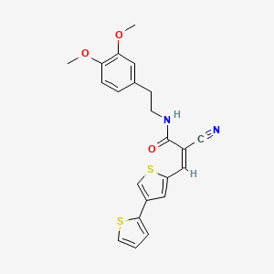 molecular formula C22H20N2O3S2 B3001054 (Z)-2-cyano-N-[2-(3,4-dimethoxyphenyl)ethyl]-3-(4-thiophen-2-ylthiophen-2-yl)prop-2-enamide CAS No. 1241701-79-0