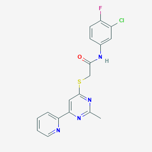 molecular formula C18H14ClFN4OS B3001066 N-(3-chloro-4-fluorophenyl)-2-((2-methyl-6-(pyridin-2-yl)pyrimidin-4-yl)thio)acetamide CAS No. 1251616-49-5