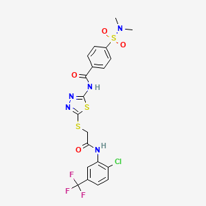 molecular formula C20H17ClF3N5O4S3 B3001070 N-[5-[2-[2-chloro-5-(trifluoromethyl)anilino]-2-oxoethyl]sulfanyl-1,3,4-thiadiazol-2-yl]-4-(dimethylsulfamoyl)benzamide CAS No. 389073-63-6
