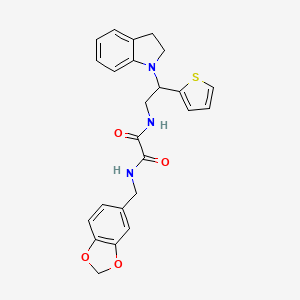 molecular formula C24H23N3O4S B3001075 N1-(benzo[d][1,3]dioxol-5-ylmethyl)-N2-(2-(indolin-1-yl)-2-(thiophen-2-yl)ethyl)oxalamide CAS No. 898407-58-4